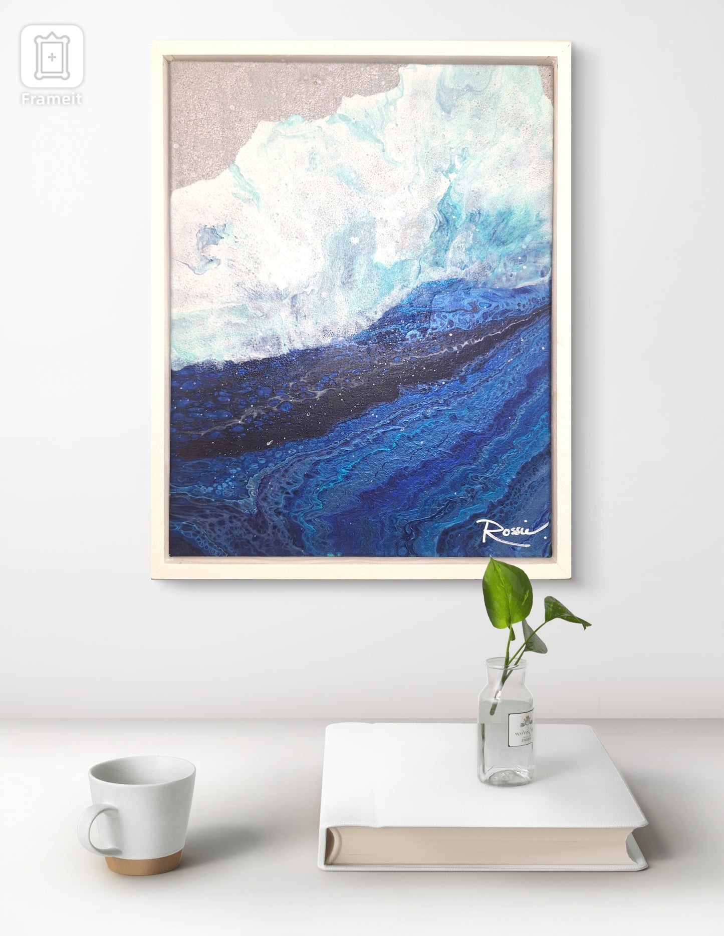 A new season is Coming original Abstract Art in situ. waves crashing on a silver shoreline